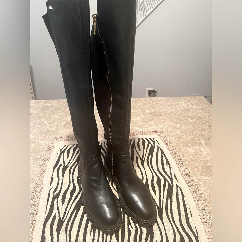 Authentic Michael Kors Ridley Black Knee-high Leather Boot, Size 6.5M